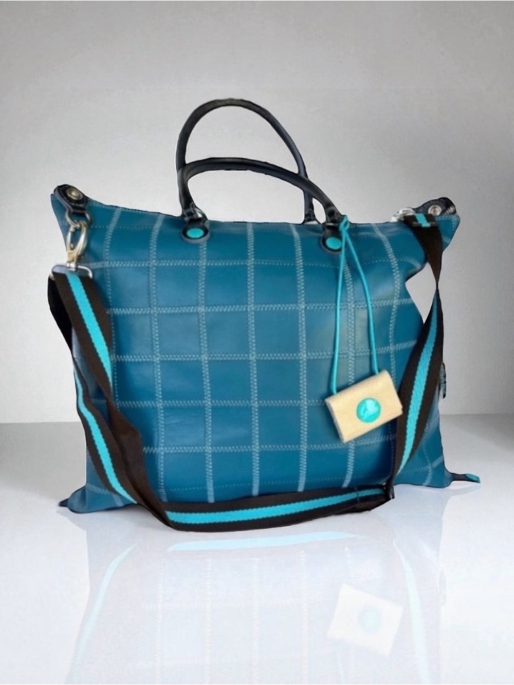 GABS G43 BORSA LEATHER PATCHWORK CONVERTIBLE CROSSBODY BAG OCEANO